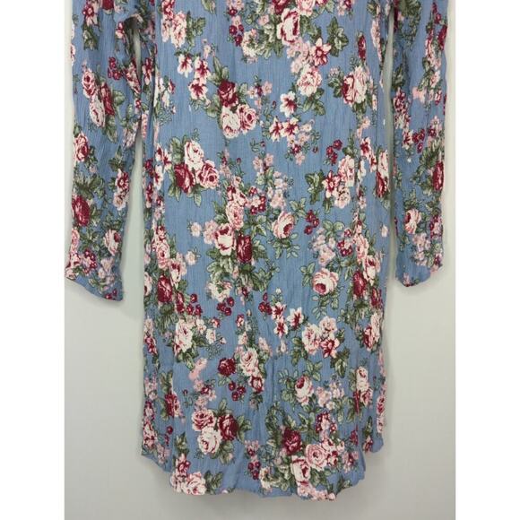 No Comment Blue Floral Mini Dress Smocked Shoulder Bell Sleeve Size L - Picture 6 of 8